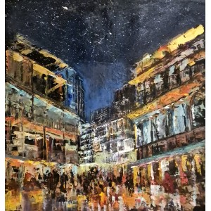 Farheen Kanwal, Through the Haze of Night, 20 x 24 Inches, Oil on Canvas, Cityscape Painting, AC-FRKW-003